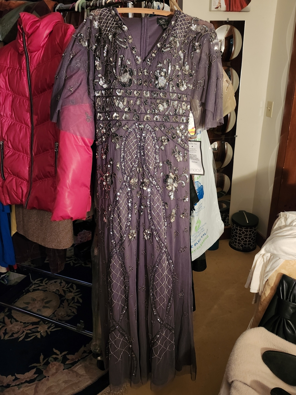 Adrianna Papell Mauve Moonstone Beaded Gown Size NWT! - Picture 2 of 4